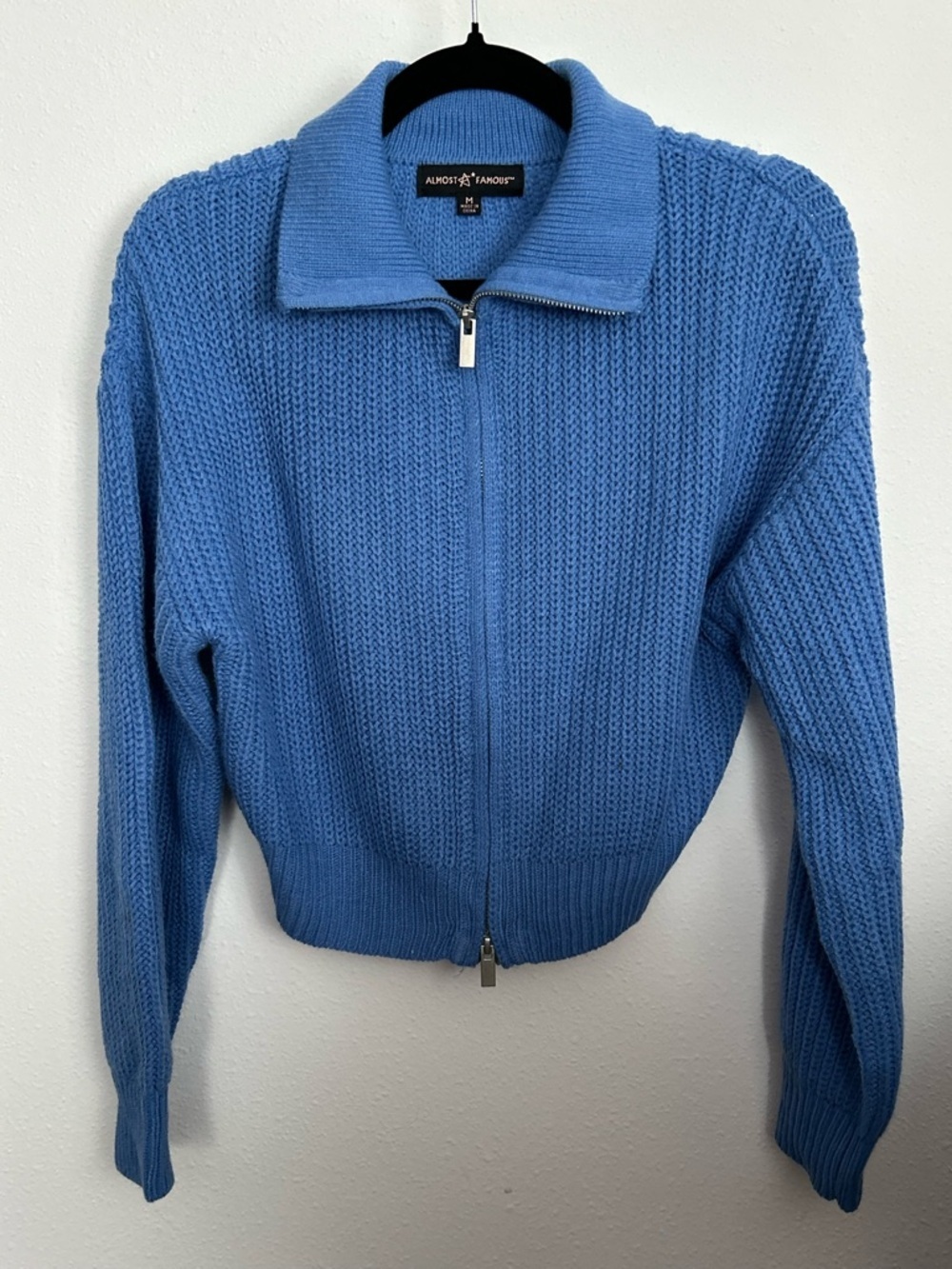 Almost Famous Blue Zip Knit Sweater Jacket